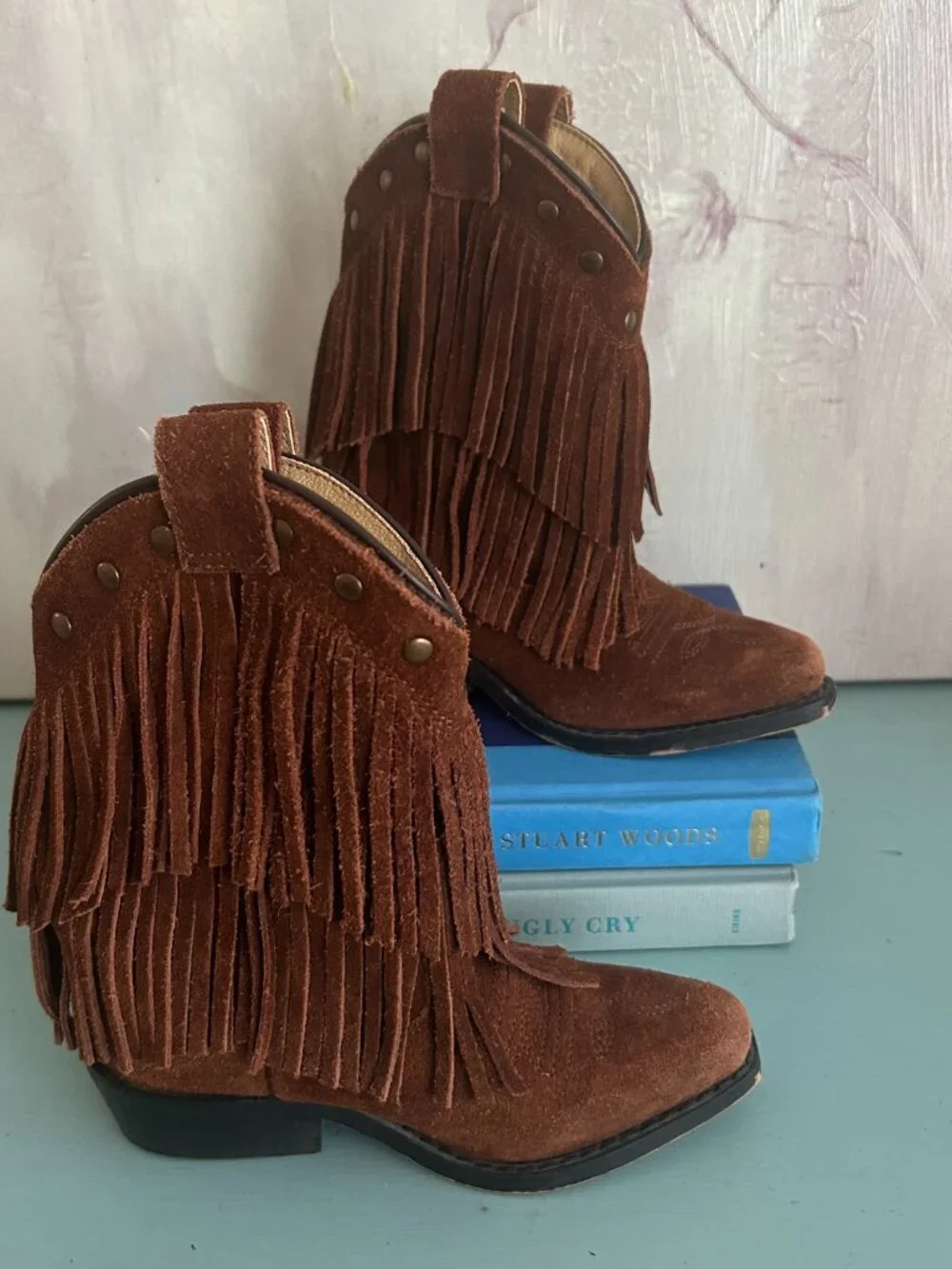 Smoky Mountain Girls Wisteria Double Fringe Tan Western Boot Size 9 Cowgirl Boot